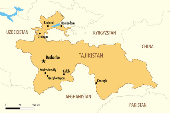 Vector Map of Tajikistan with Major Cities and Political Borders &ndash; Editable Infographic