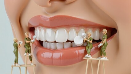 Bright white teeth cleaned by skilled dental assistants, symbolizing professional care and excellent oral hygiene