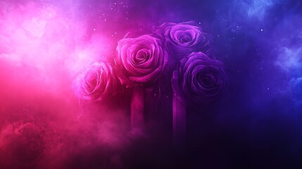 Four Roses Displayed Amongst Colorful and Ethereal Ambient Lighting