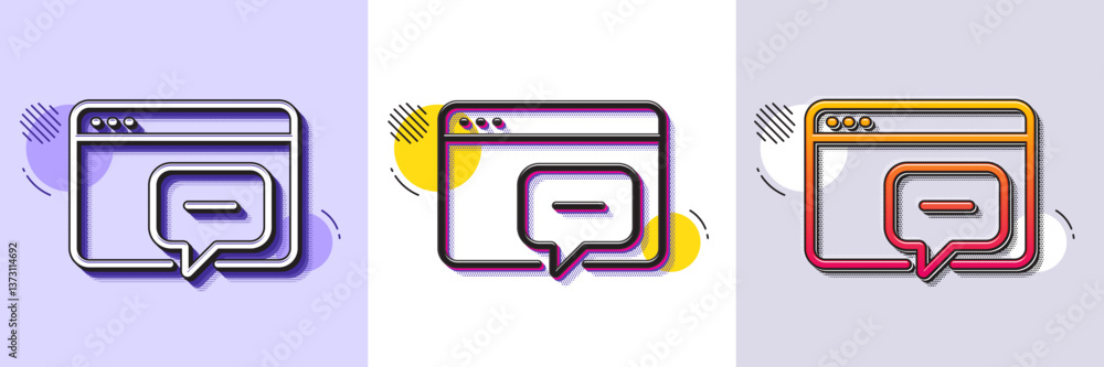 Poster seo message line icon. halftone dotted pattern. gradient icon with grain shadow. web chat sign. traf