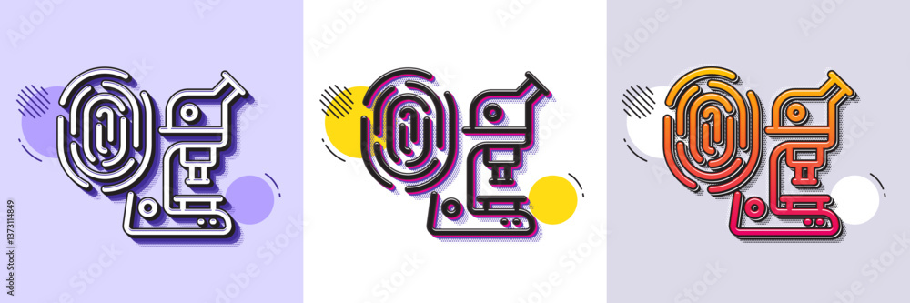 Poster fingerprint research line icon. halftone dotted pattern. gradient icon with grain shadow. microscope