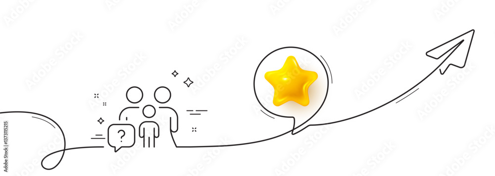 Poster family questions line icon. continuous line with share plane. question mark sign. people insurance s