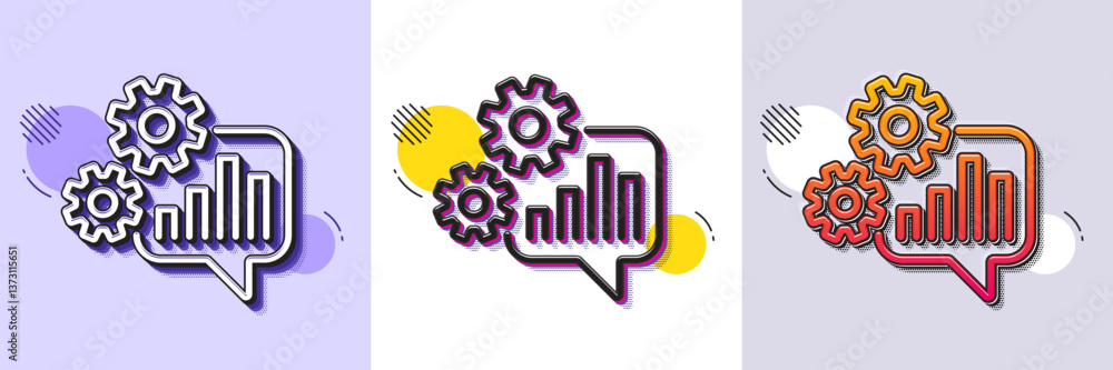 Poster cogwheel chat line icon. halftone dotted pattern. gradient icon with grain shadow. engineering tool 