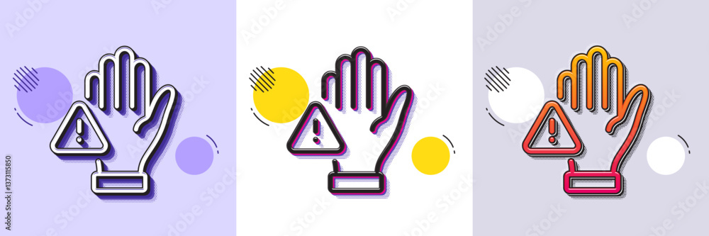 Poster dont touch line icon. halftone dotted pattern. gradient icon with grain shadow. hand warning sign. h
