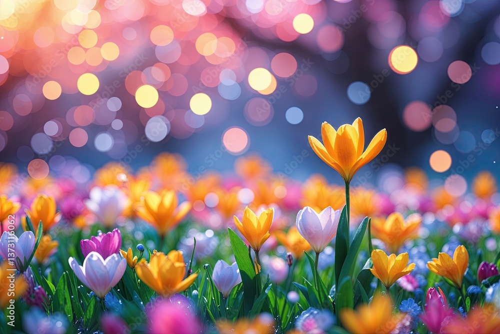 Poster vibrant abstract spring background with bokeh and glowing elements