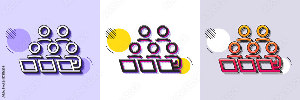 Poster teamwork line icon. halftone dotted pattern. gradient icon with grain shadow. remote office sign. te