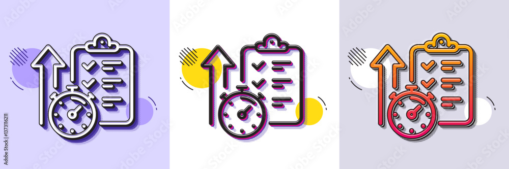 Poster timer line icon. halftone dotted pattern. gradient icon with grain shadow. stopwatch time results si