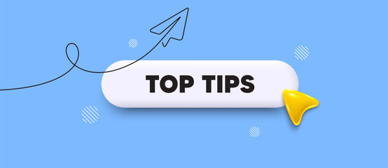 Top tips search bar. Share plane line icon. Top tips. Help assistance sign. Quiz quick tips symbol. Search button with 3d cursor. Vector