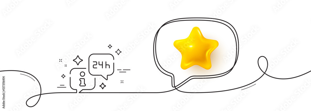 Poster info line icon. continuous line with 3d star. help inform sign. 24 hours support information symbol.