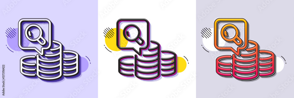 Poster inspect line icon. halftone dotted pattern. gradient icon with grain shadow. budget accounting sign.