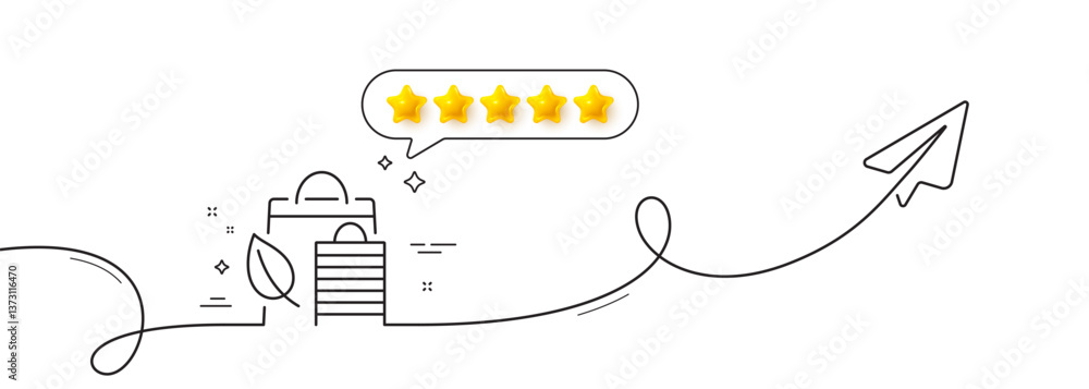 Poster bio shopping bags line icon. continuous line with share plane. leaf sign. natural products symbol. f