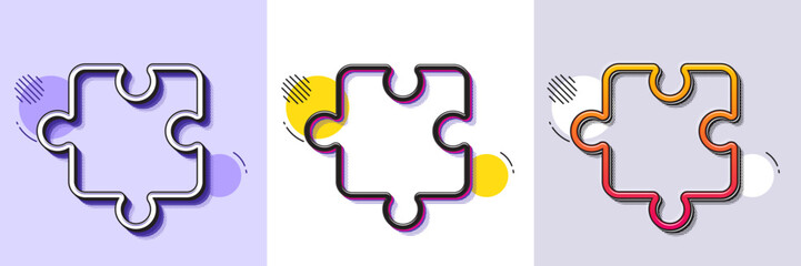 Puzzle piece line icon. Halftone dotted pattern. Gradient icon with grain shadow. Jigsaw game shape sign. Business strategy element. Line puzzle icon. Various designs. Vector