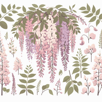 wisteria flowers and leaves on white clip art preview