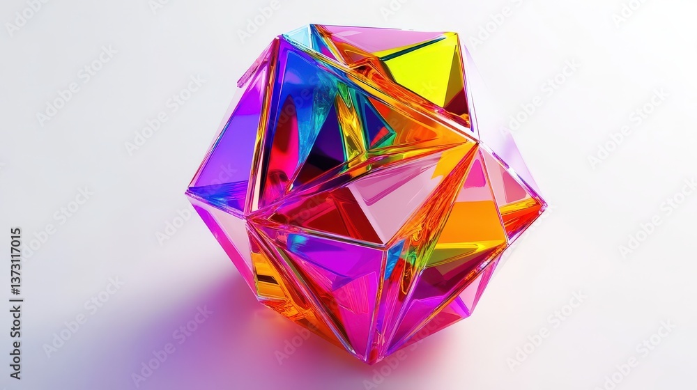 Poster a colorful geometric object with multifaceted and transparent surfaces