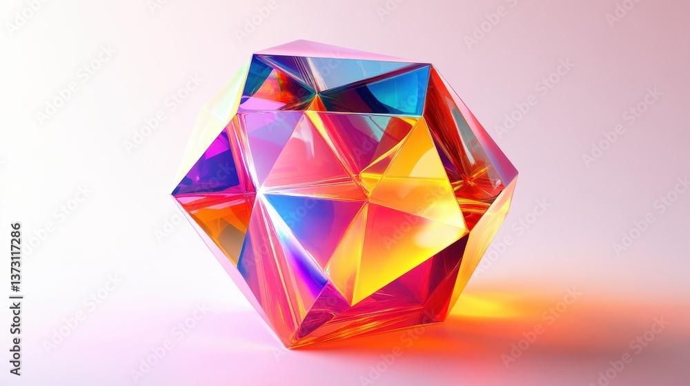 Poster a colorful geometric gem casts dynamic shadows on a surface