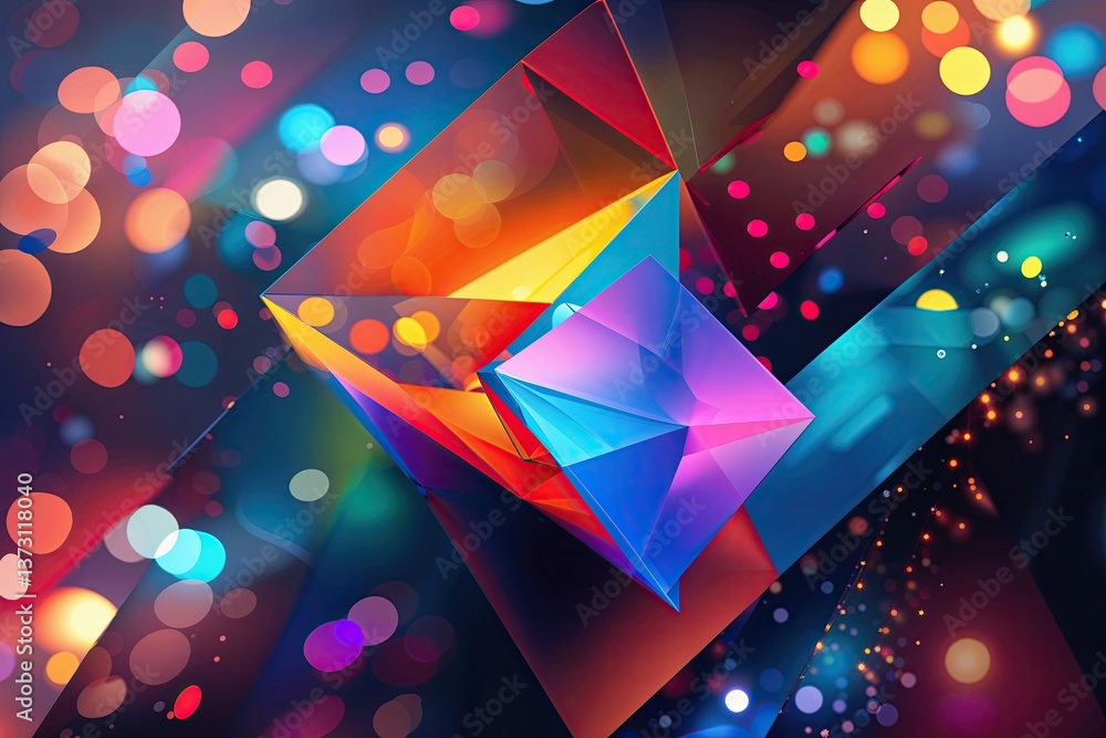 Poster vibrant geometric symphony with abstract bokeh patterns and mesmerizing colors