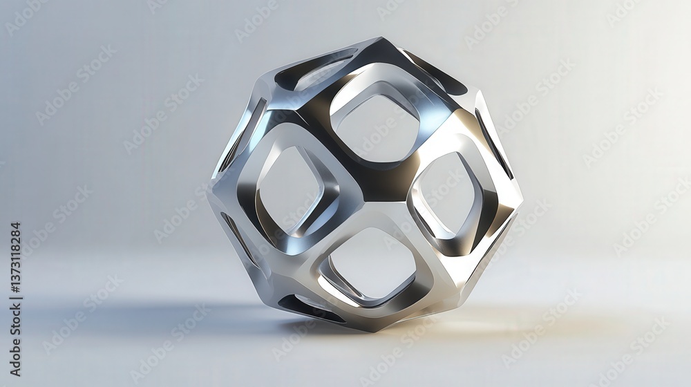 Poster an abstract geometric metal sculpture with smooth surfaces and open spaces