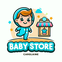 Logotipo de tienda para bebés en estilo cartoon infantil con fondo blanco, realizado en formato EPS10, ideal para branding con un diseño tierno y amigable para los pequeños