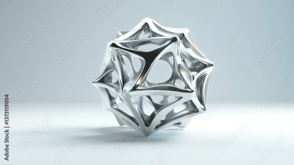 Poster a shiny metallic geometric form displayed on a clean surface