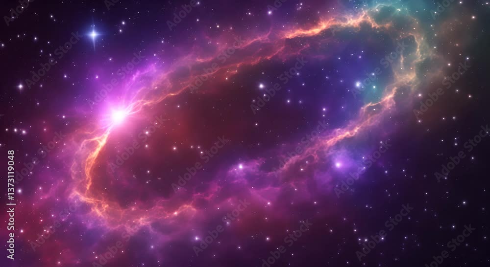 Poster loop animation of space nebula towards light loop animation glowing galaxies and stars passing foota