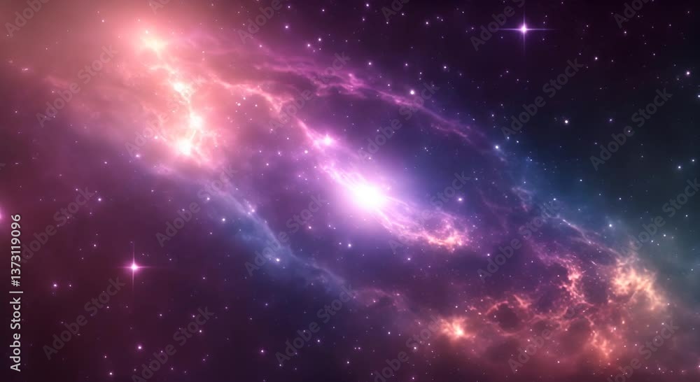 Poster loop animation of space nebula towards light loop animation glowing galaxies and stars passing foota