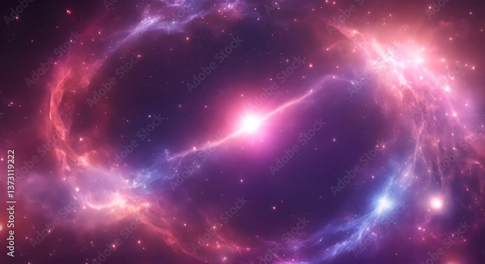 Poster loop animation of space nebula towards light loop animation glowing galaxies and stars passing foota