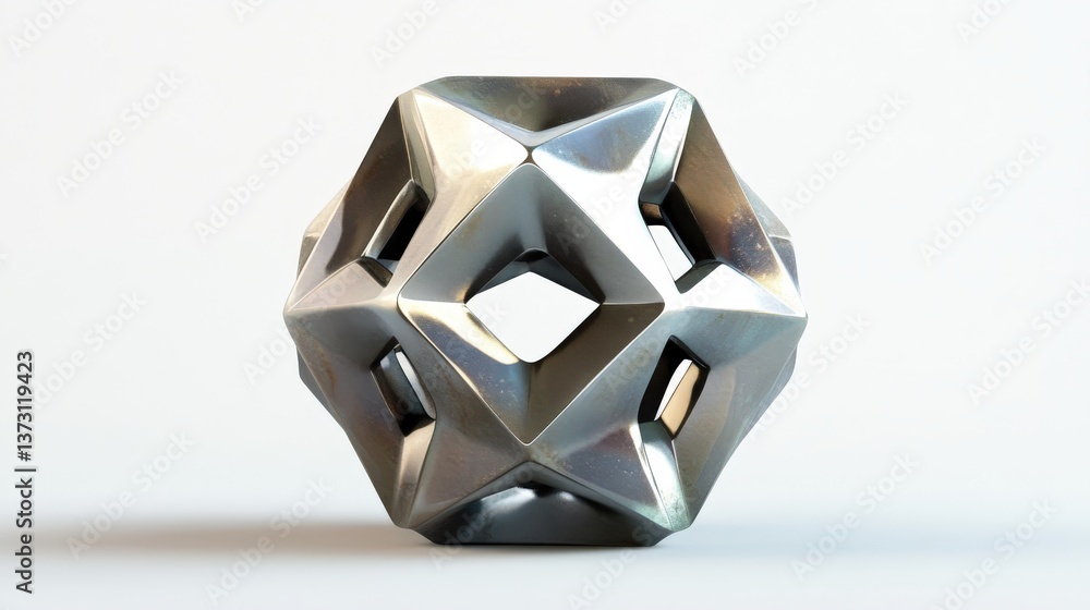 Poster geometric metallic sculpture with interesting shapes and angles on display