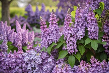 Fototapeta premium Vibrant Lilac Blooms in Full Glory: A Serene Springtime Garden Scene for Mother's Day Celebrations