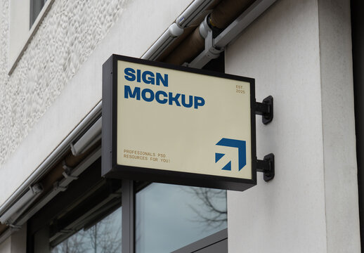 Horizontal Sign on Wall Mockup