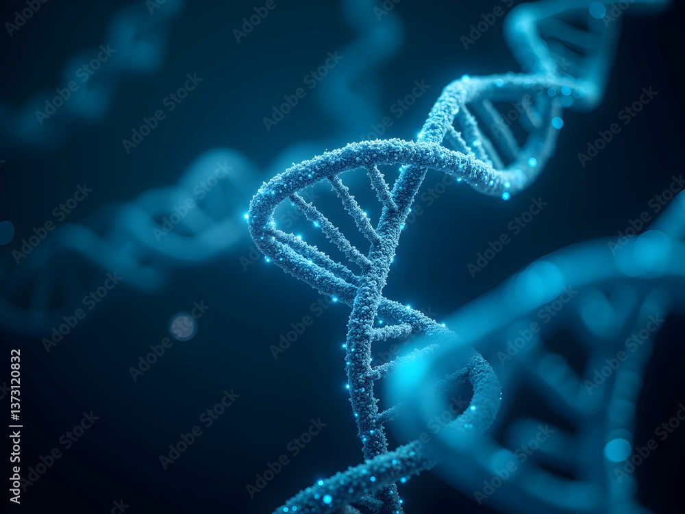 Poster detailed microscopic visualization of a dna double helix structure, depicting genetic code and scien