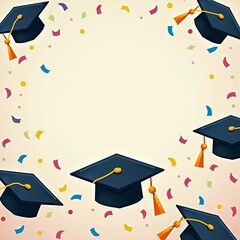 Graduation caps celebrating achievement with colorful confetti  