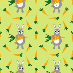 Cute cartoon rabbit and carrot seamless spring pattern for kids clothes print and wrapping paper and fabrics