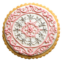 A Soft Sugar Cookie with Pink Royal Icing Isolated on Transparent Background