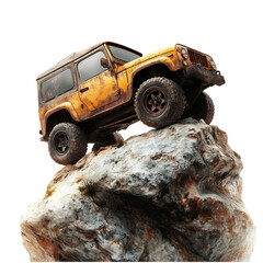 A Rugged Off Road Vehicle Climbing a Steep Mountain Isolated on Transparent Background