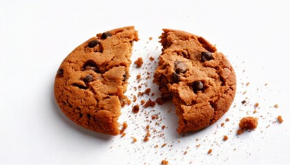 Fototapeta premium chocolate chip cookie broken in half on white background