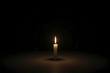Dramatic high-resolution stock photo of a meticulously crafted single candle flame illuminating the serene solitude of an abstract setting