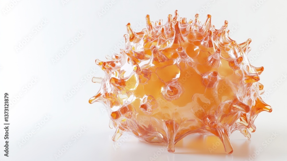 Poster an abstract representation of an orange virus like sphere structure