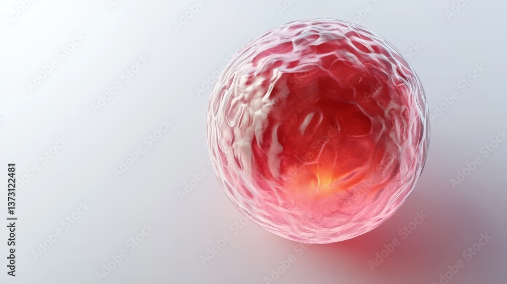 Poster a red glowing cellular structure in a gradient colored background