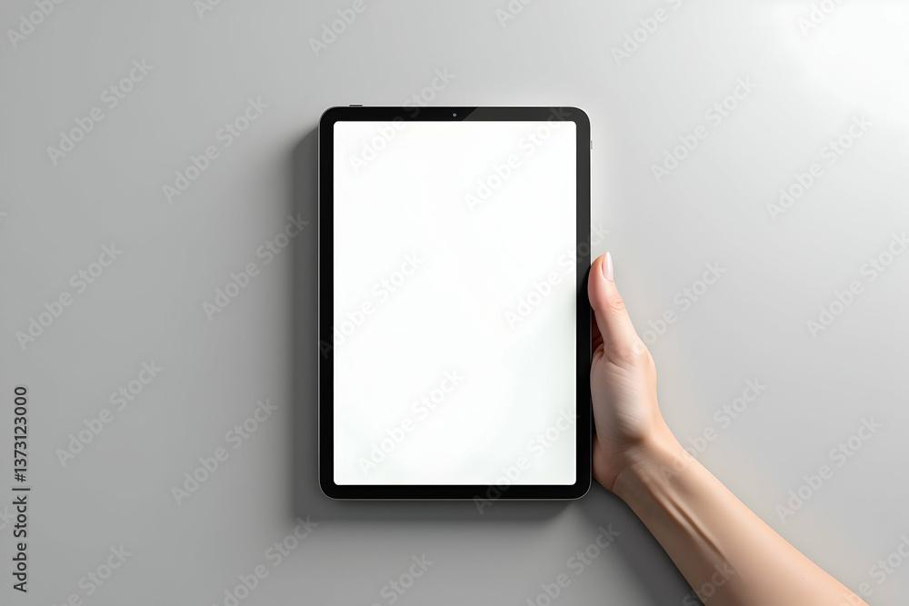 Poster elegant hand showcasing modern tablet device, perfect for app promotion or responsive website displa