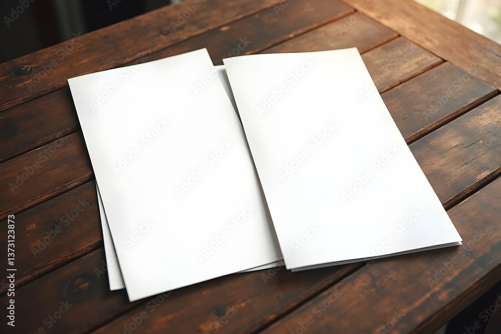 Poster elegant mockup featuring two blank menu templates on a rustic wooden table ready for personalized de