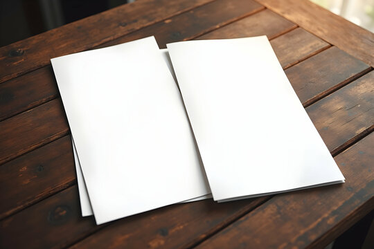 Elegant Mockup Featuring Two Blank Menu Templates on a Rustic Wooden Table Ready for Personalized Designs and Displaying Culinary Creations Professionally