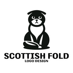 Scottish Fold Cat Vector Logo Design