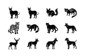 Set of animal silhouette vector illustration icons