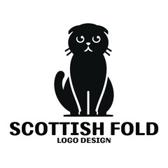 Scottish Fold Cat Vector Logo Design
