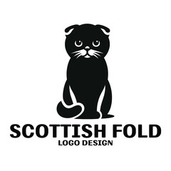Scottish Fold Cat Vector Logo Design