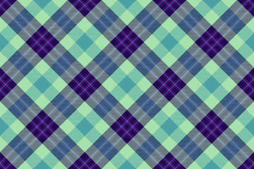 Vibrant diagonal plaid pattern in teal, purple, and grey.  Perfect for textile design, website backgrounds, or fashion projects.  A versatile image conveying both modern and traditional style.