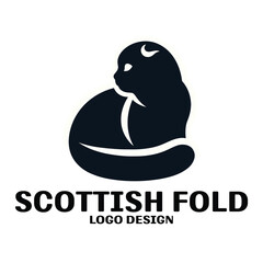 Scottish Fold Cat Vector Logo Design