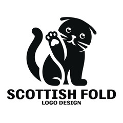 Scottish Fold Cat Vector Logo Design