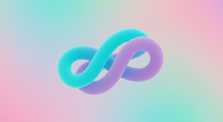 Fototapeta premium Colorful 3D infinity loop intertwining in soft shades of blue and purple conveying harmony and connection against a gradient pastel background