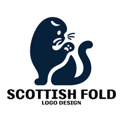 Scottish Fold Cat Vector Logo Design